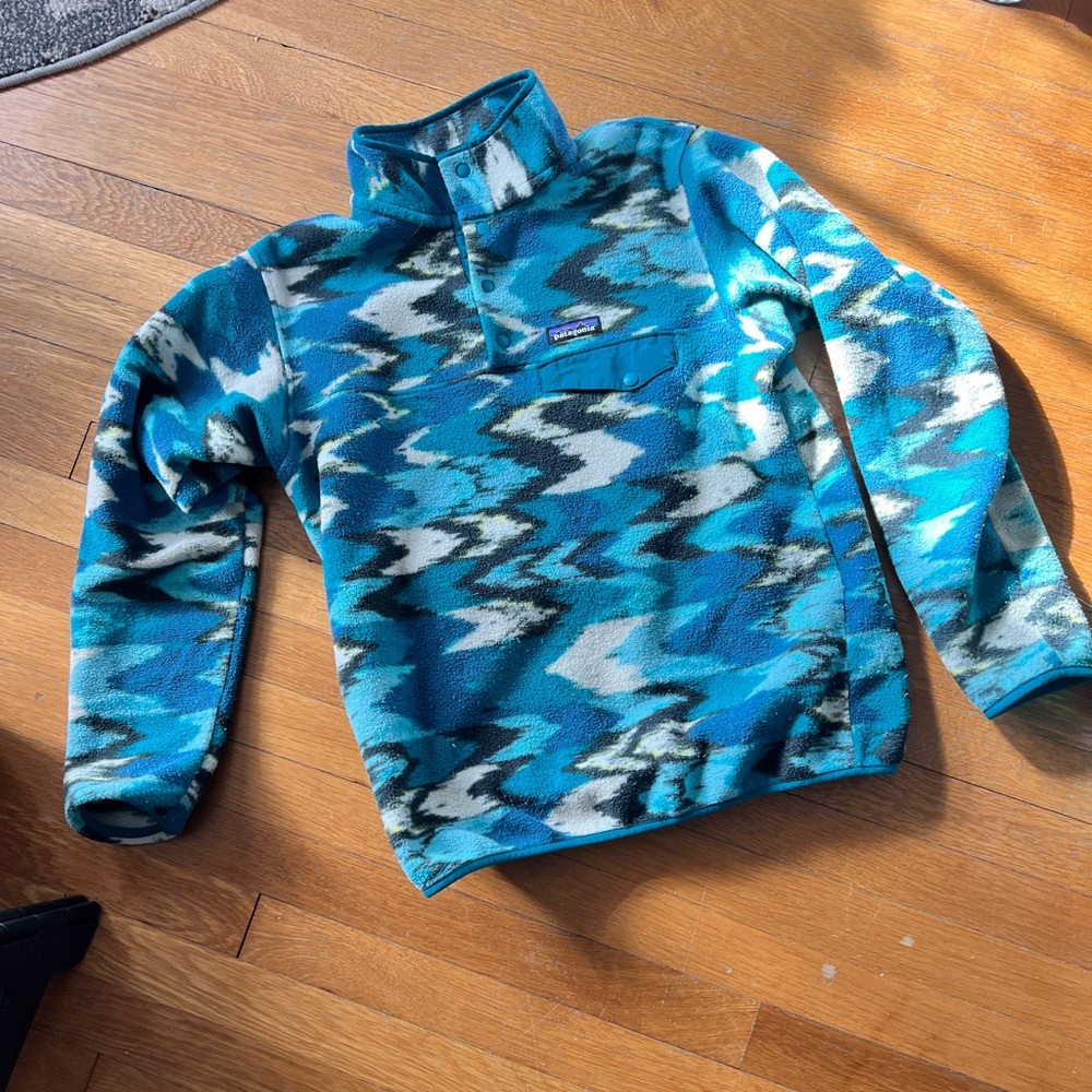 PATAGONIA Synchillia Snap-T Pullover Teal Aztec Print Womens Size Small